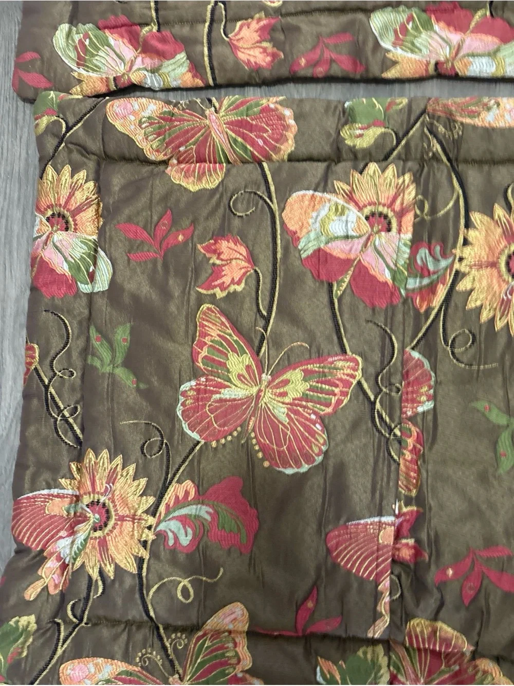 Butterfly Floral Quilted Pillow Sham - Brown and Coral